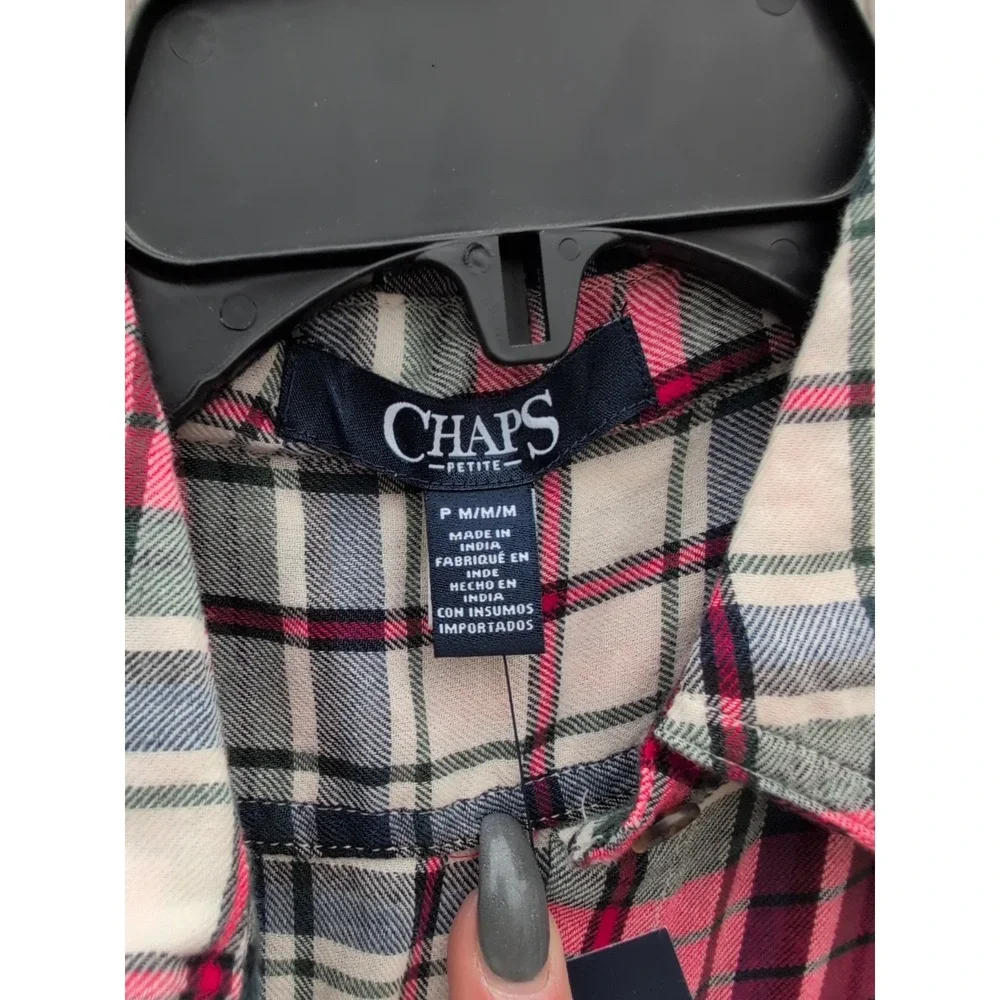 Chaps red plaid‎ long sleeve Petite Medium NEW